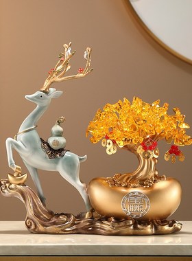 新中式发财树摇钱树装饰办公室前台酒柜摆件乔迁新居礼品开业礼物