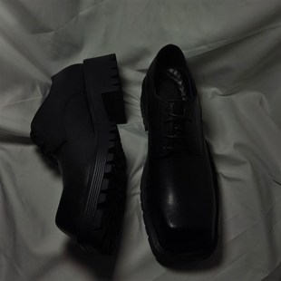 方头皮鞋男潮韩版百搭商务休闲德比鞋平头小众设计感厚底男鞋