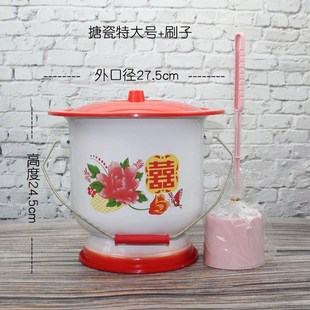 老式痰盂坐便器女尿桶孕妇尿盆搪瓷家用老年人卧室带盖夜用加厚