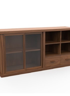 新中式榻榻米席地移门茶事柜橱柜黑胡桃木柜实木茶边柜