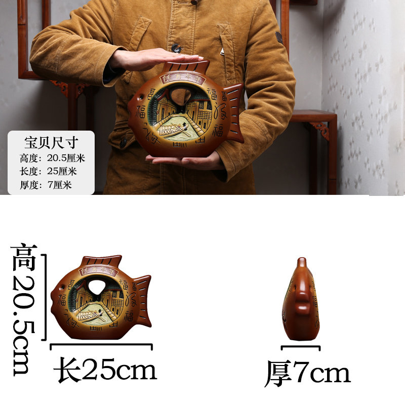 中式陶瓷客厅进门入户玄关隔断博古架小摆件酒柜装饰品对鱼工艺礼