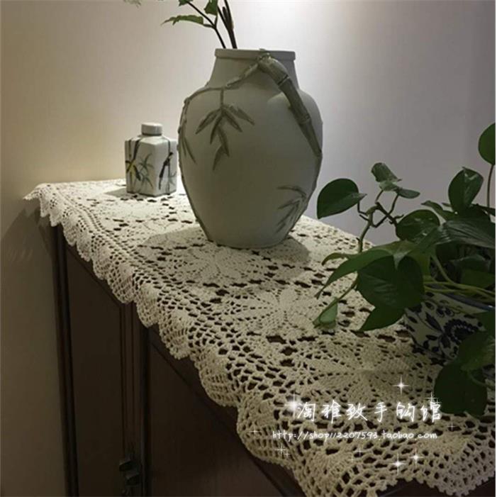 淘雅致纯手工钩针勾花棉线蕾丝镂空编织桌垫桌布台布多色订制