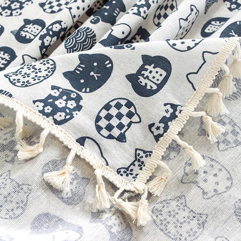 格纹棉和亚麻桌布蕾丝织物斯堪的纳维亚风格小清新矩形餐桌咖啡桌