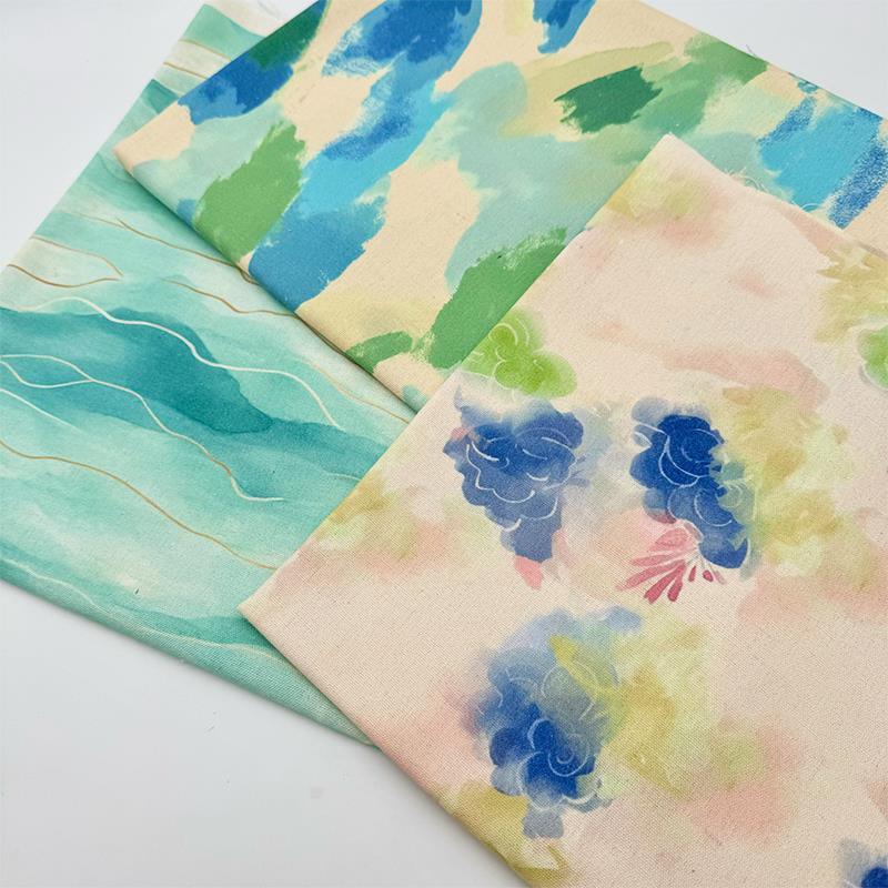 水蓝色水彩风桌布布艺加密棉麻布料长方形餐桌布茶几布ins印花布