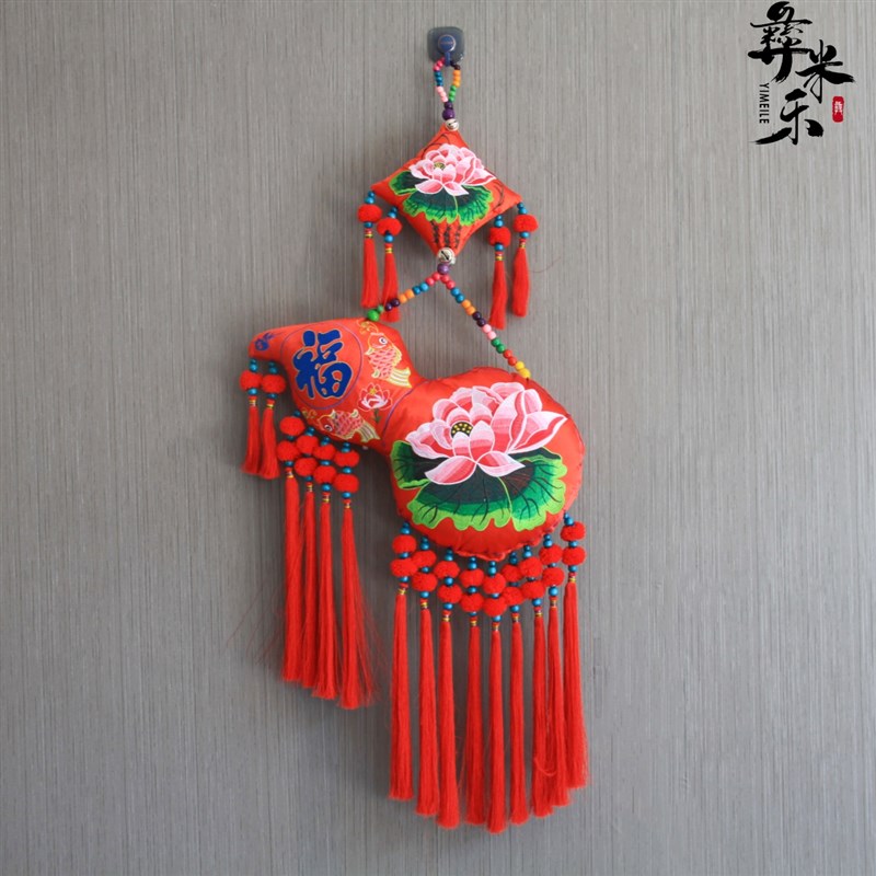 民族风刺绣葫芦壁挂布艺玄关挂饰大号圆形荷包挂件店铺餐馆装饰