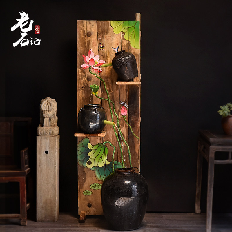 门板画老榆木板子风化面茶桌面彩绘墙面绘画装饰画实木隔断彩绘画