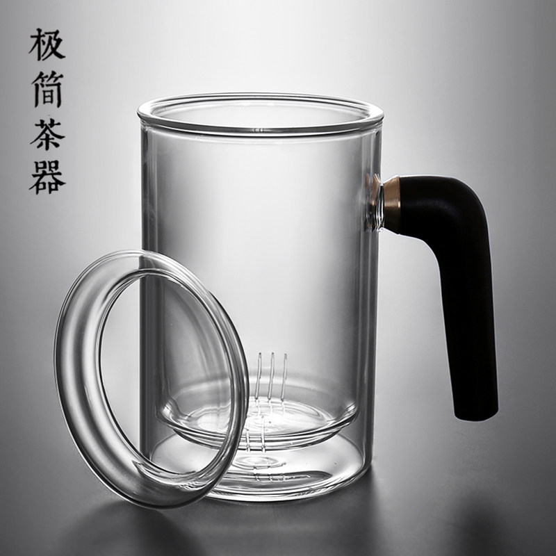 木把玻璃杯过g滤泡茶杯茶水分离绿茶杯办公室男士带盖水杯家用杯
