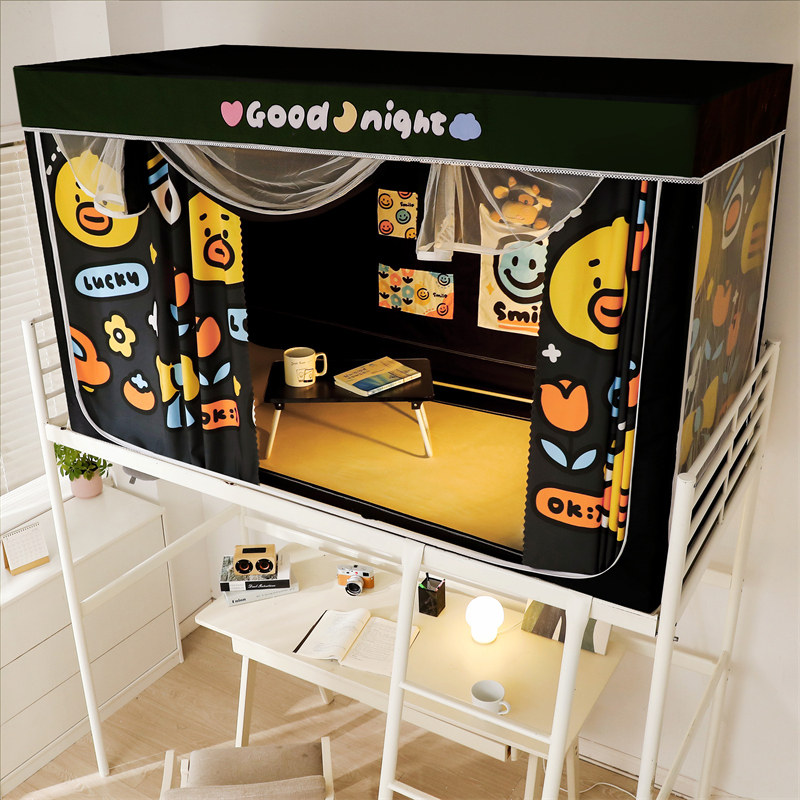 遮光床帘蚊帐一体式大学生宿舍上下铺布帘围帘寝室带加厚支架卡通