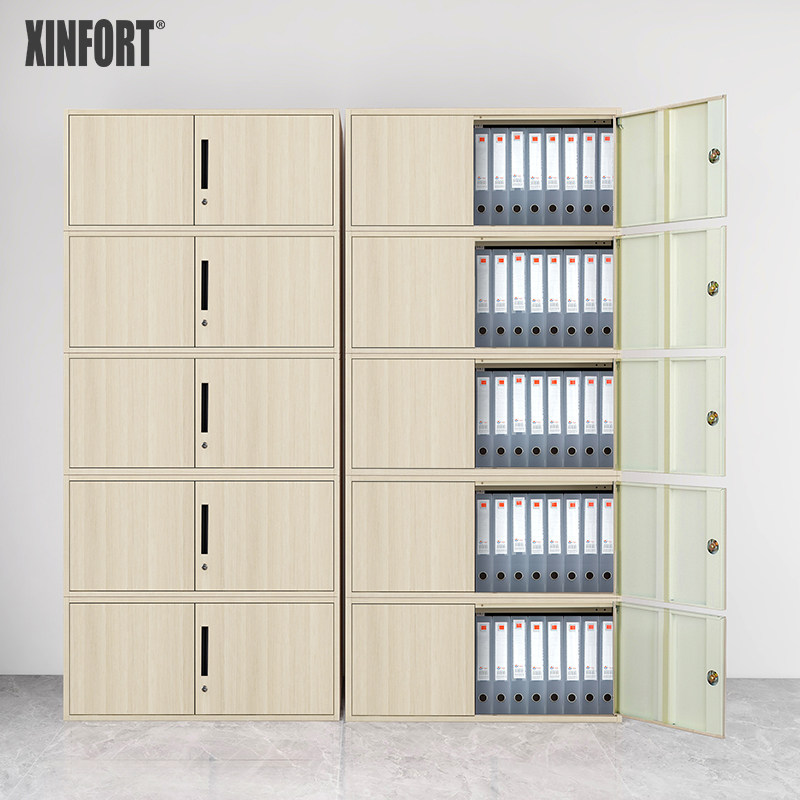 办公室铁皮文件柜矮柜资料档案柜储物柜钢制木纹家用书柜带锁柜子