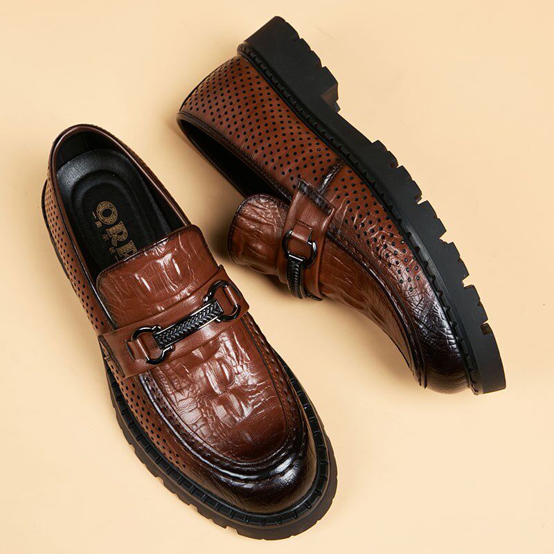 休闲皮鞋男士夏季镂空透气防臭英伦一脚蹬套脚潮流商务豆豆鞋