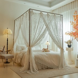2025新款高级绑绳公主风宫廷蚊帐家用卧室落地三开门法式蕾丝床幔