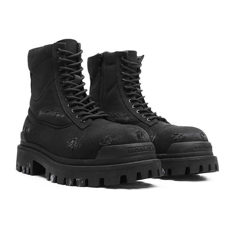 牛仔废土风马丁靴男士高帮休闲沙漠帆布机车靴厚底工装靴子潮