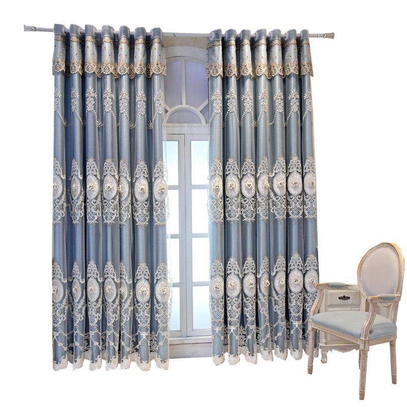 简约欧式大气浮雕绣花双层布纱一体成品客厅卧室成品窗帘遮光