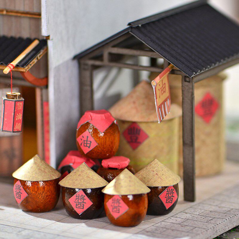 江南小镇场景diy中国风小屋手工制作木质店铺模型房子林记粮油铺