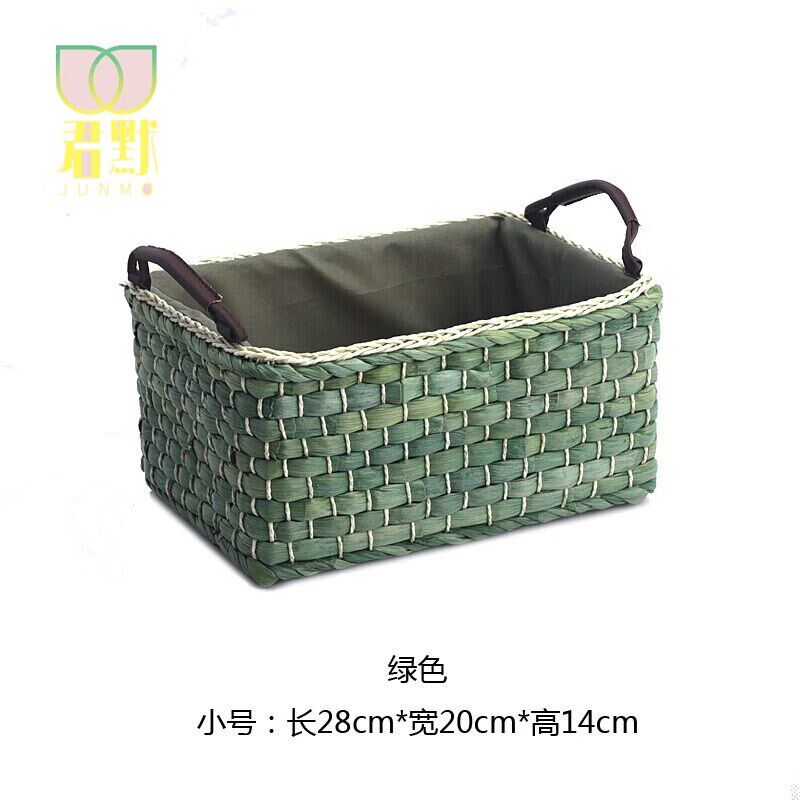 新款然手工藤编田园竹篮子收纳篮草编布艺厨房藤条桌W面收纳筐置