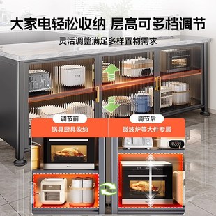 对开门厨房置物架落地多层岩板收纳柜多功能微波炉烤箱切菜储物柜
