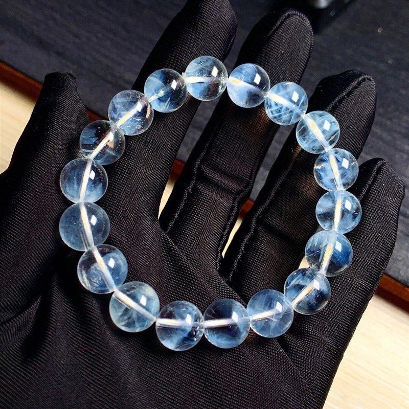 天然蓝针水晶单圈手链天使羽毛 蓝水异象白水晶男女情侣首饰礼物