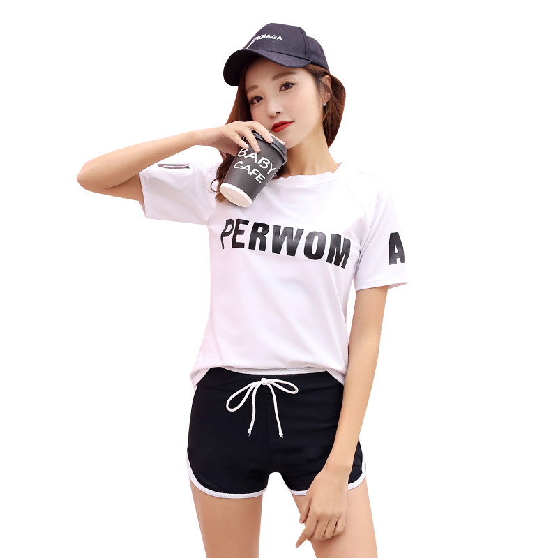 泳衣女分体式保守运动款 学生显瘦遮肚小胸聚拢平角裤温泉游泳装