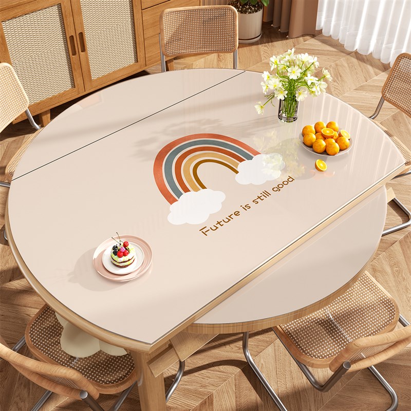 家用软玻璃椭圆形餐桌垫折叠圆桌垫防水防油隔热垫PVC免洗可定制