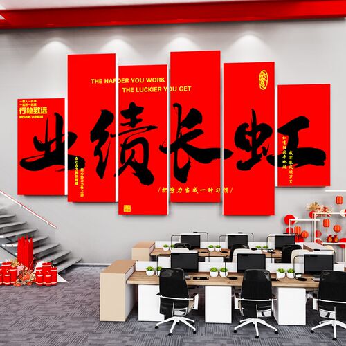 办公室墙面装饰开门红职场氛围布置企业文化电商销售公司励志标语