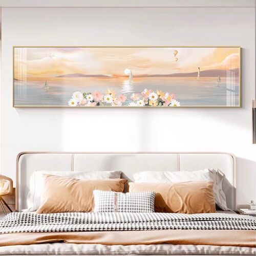 卧室装饰画小清新主卧床头挂画现代简约房间风景花卉简约壁画横版