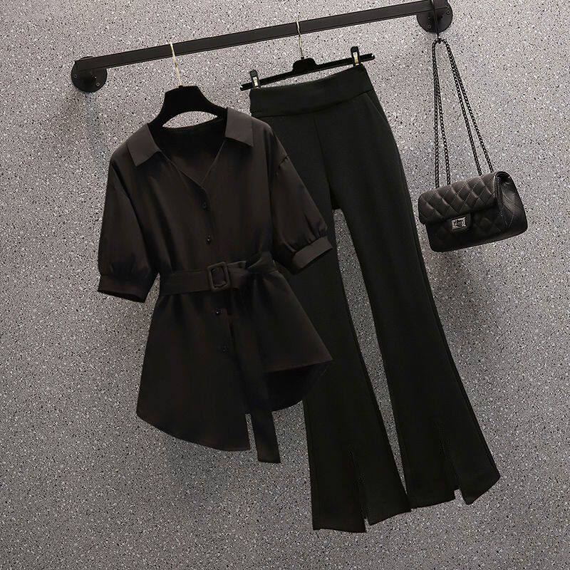 大码哺乳装外出夏季套装产后新款宽松遮肚喂奶服阔腿裤时尚两件套