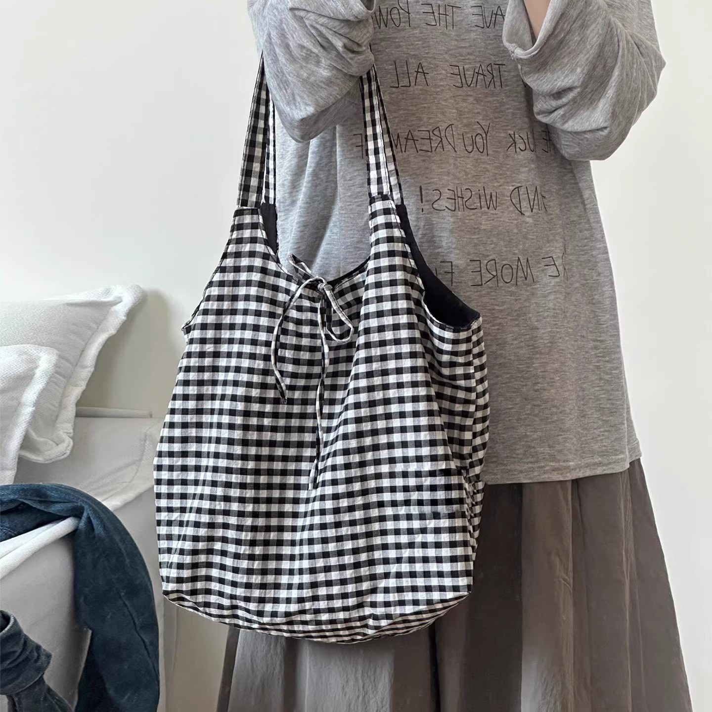 【原创设计】文艺百搭格子帆布包