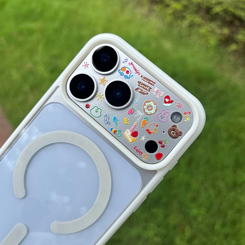 彩色涂鸦镜头贴纸适用于苹果17promax透明浮雕立体镜头膜平板贴画