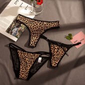 超细纯欲性感蕾丝豹纹 一根绳禁欲系丁字裤 丁字裤 一根带小香风内裤