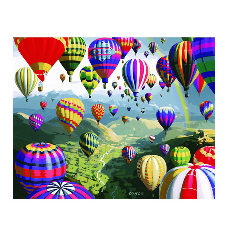 数字油画diy填充浪漫热气球手工填色画画风景涂色丙烯装饰油彩画