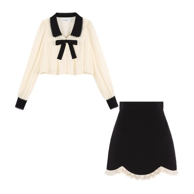 娃娃领长袖衬衫女秋季小众法式高级感蝴蝶结甜美漂亮小衫短款上衣