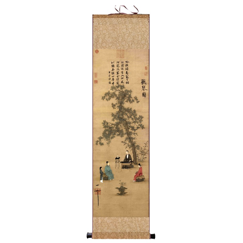 宋代卷轴画装饰画宋徽宗听琴图雪山行旅图装饰画仿古卷轴画丝绸画