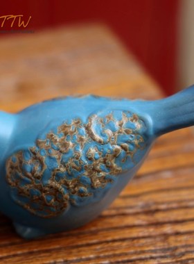 复古中式风蓝色系列陶瓷花纹对鸟摆件花园庭院别墅桌面装饰礼品