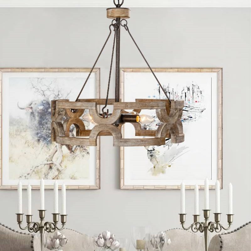 美式简约轻复古木艺吊灯创意个性餐厅艺术装饰吊灯设计师民宿软装