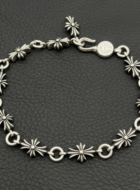 s925纯银克罗伈复古全十字花手链男女欧美嘻哈个性小众霸气十字花