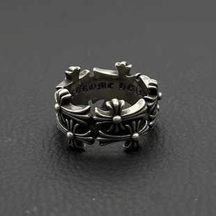 s925纯银克罗伈复古双层横版十字架戒指男欧美嘻哈个性指环经典款