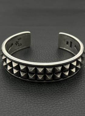 s925纯银克罗伈复古做旧双层铆钉手镯男sanderson款霸气手环潮牌