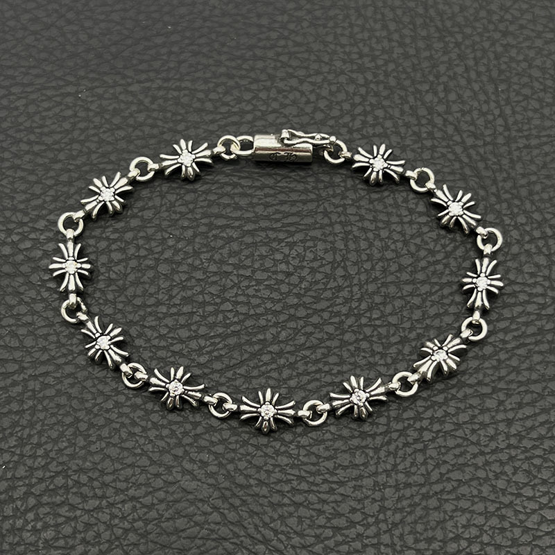 s925纯银克罗伈复古十字架手链男欧美小众个性十字花经典款哥特风