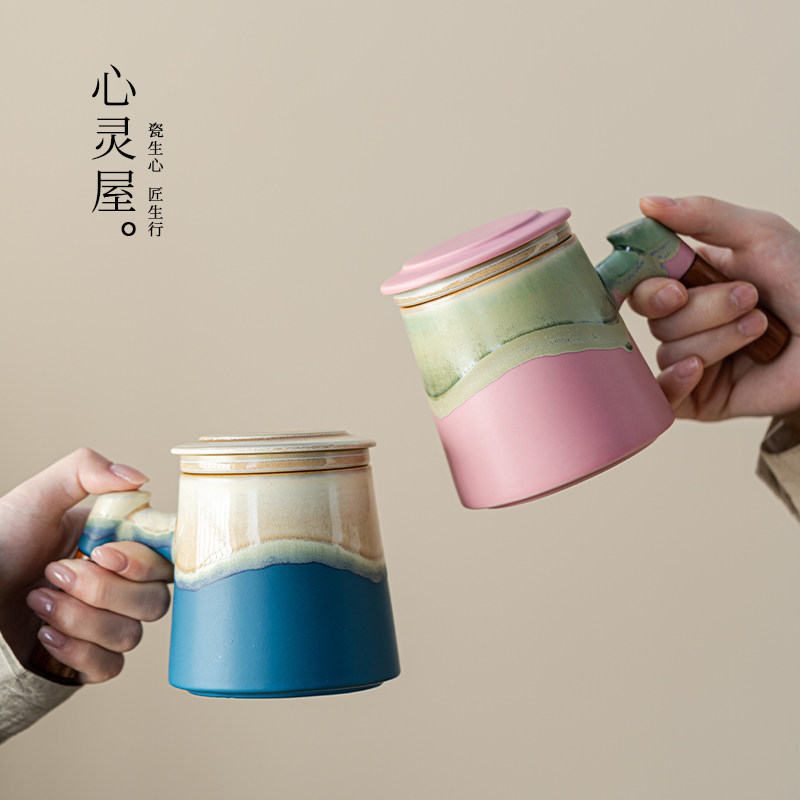 窑变陶瓷泡茶杯子茶水分离带盖带过D滤男女士情侣个人专用高档水