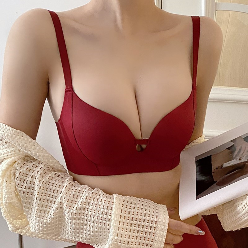 本命年结婚新娘红色内衣女小胸聚拢显大加厚杯收副乳W防下垂文胸