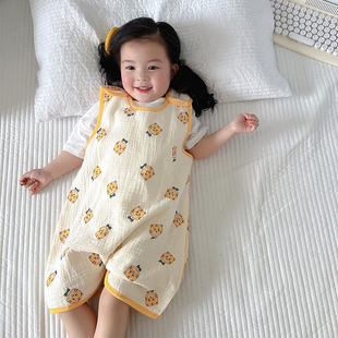 婴儿纱布睡袋春夏空调房宝宝婴幼儿童护肚M防踢被前4后2夏季 薄款