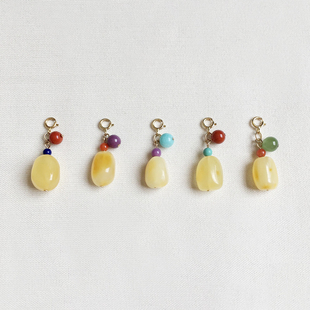 天然琥珀蜜蜡万i能扣小滴溜随形珠小吊坠diy手链手串饰品配件挂件