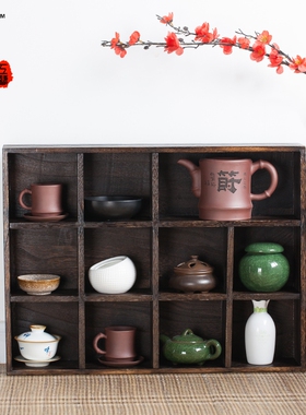 茶杯架 挂墙茶壶架小博古架子 功夫茶具J收纳柜 多宝格 实木茶棚