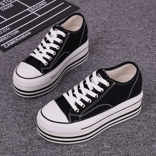 防泼水帆布鞋2021春款内增高女鞋8cm增高显瘦松糕鞋厚底小白鞋女