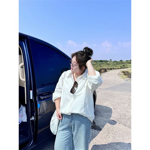 老章和小胖PONGKIKI叠搭博主衬衫女大码白色秋季胖mVm宽松显瘦衬