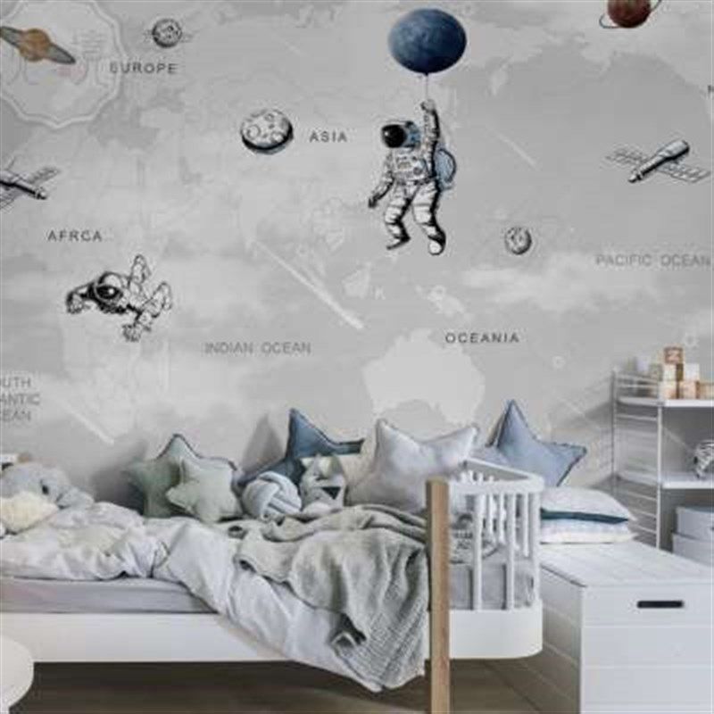 新款墙纸儿童房男孩墙布壁纸卧室太空星空壁布背景墙定制壁画墙面