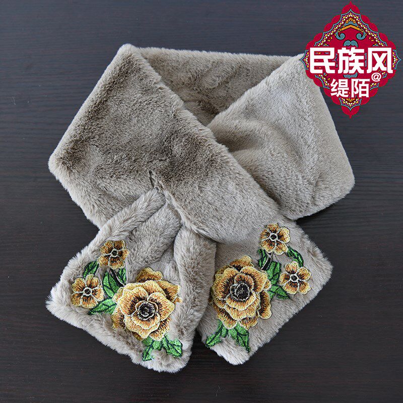 围巾女秋天冬季民族风刺绣花百搭交叉围脖假领脖套护颈可爱毛领子