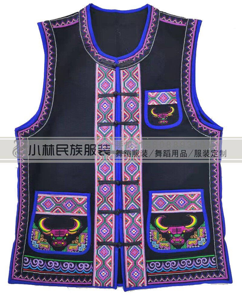昆明发货 民族特色绣花佤族v苗族哈尼族彝族短褂男马甲无袖马褂23