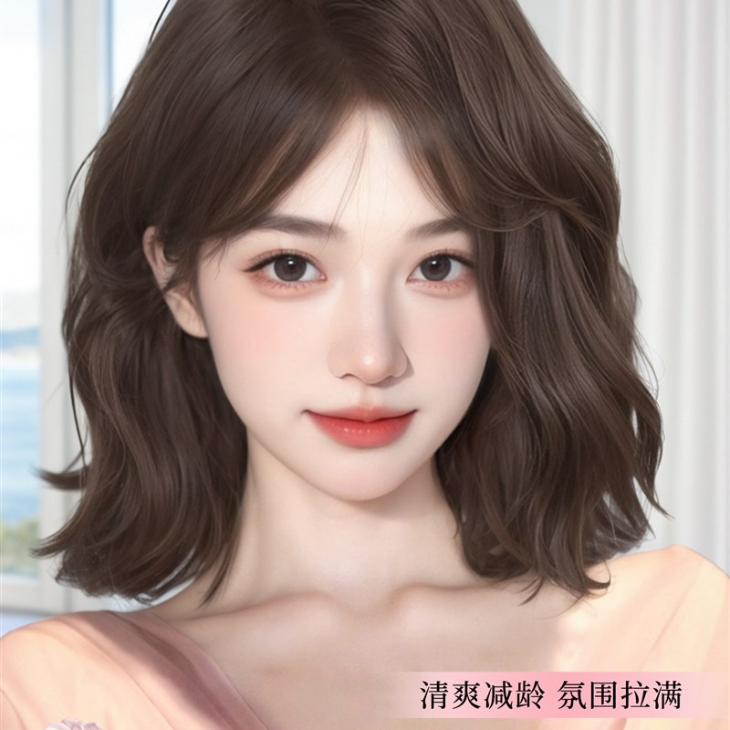美宿短发假发女全头套日常蓬w松慵懒蛋蛋卷韩式自然减龄彷真发发