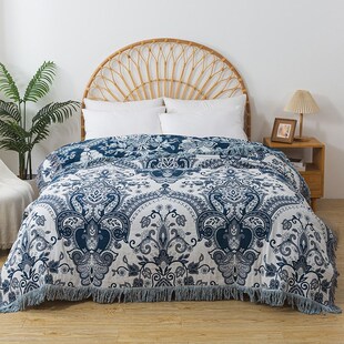 新款欧式花卉款流苏毛巾毯沙发巾双面可J用夏季柔软薄款毯子毛巾